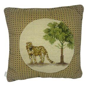 Vintage Centrum Wool Needlepoint Pillow Safari Animal & Tree Design – 10.5"x11"